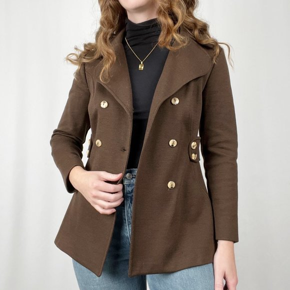 Vintage Union Made 1960's 100% Wool Double Breasted Pea Coat Blazer Jacket Brown - Picture 7 of 7